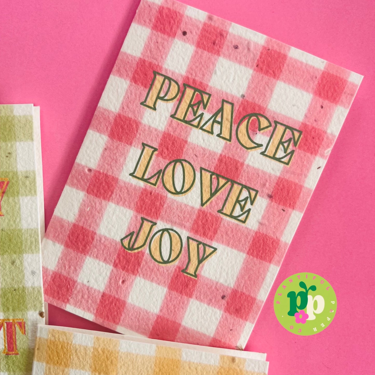 Peace Joy Love Gingham Plantable Seed Card