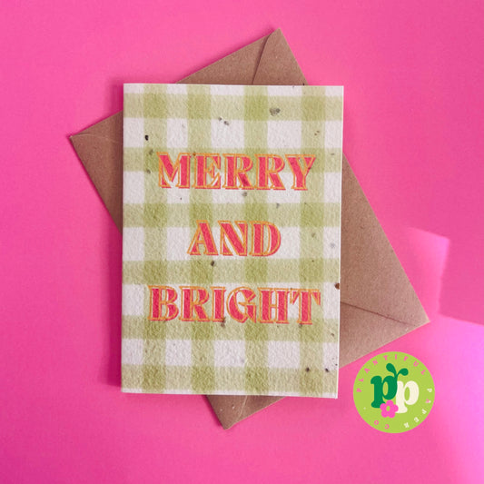 Merry and Bright Gingham Plantable Seed Card