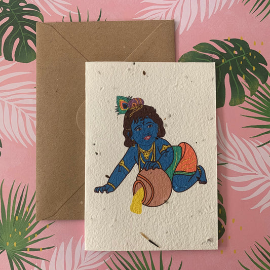 Colourful Hindu God Lord Krishna Plantable Seed Card