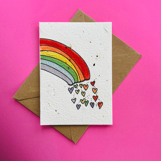 Rainbow Raining Hearts Plantable Seed Card