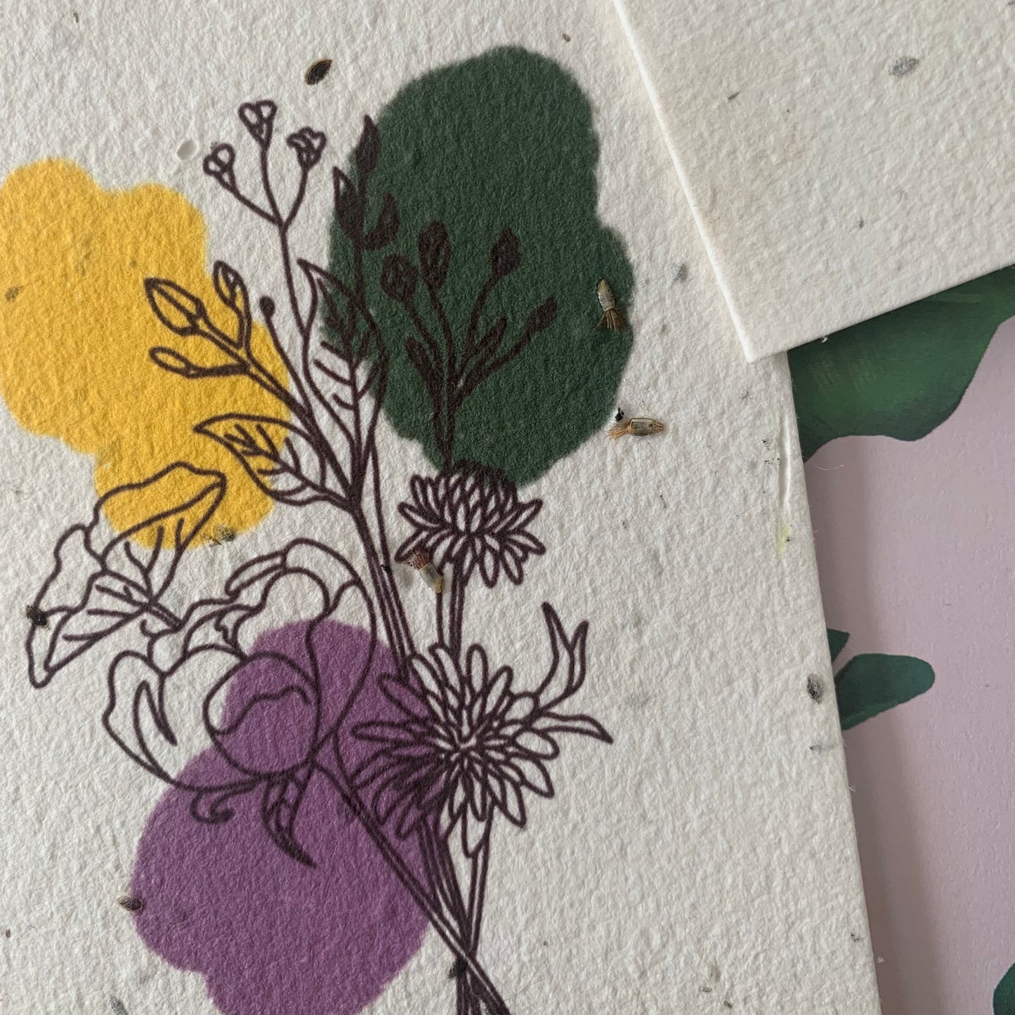 Floral Green, Purple & Yellow Abstract Plantable Seed Card