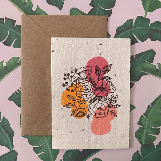 Floral Pink & Yellow Abstract Plantable Seed Card