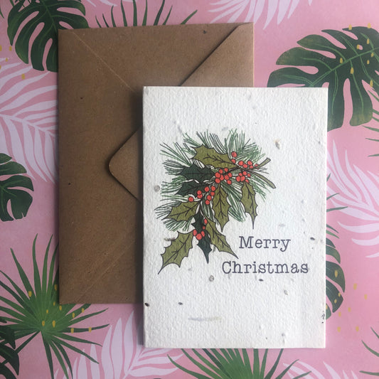 Merry Christmas Holly Plantable Seed Card